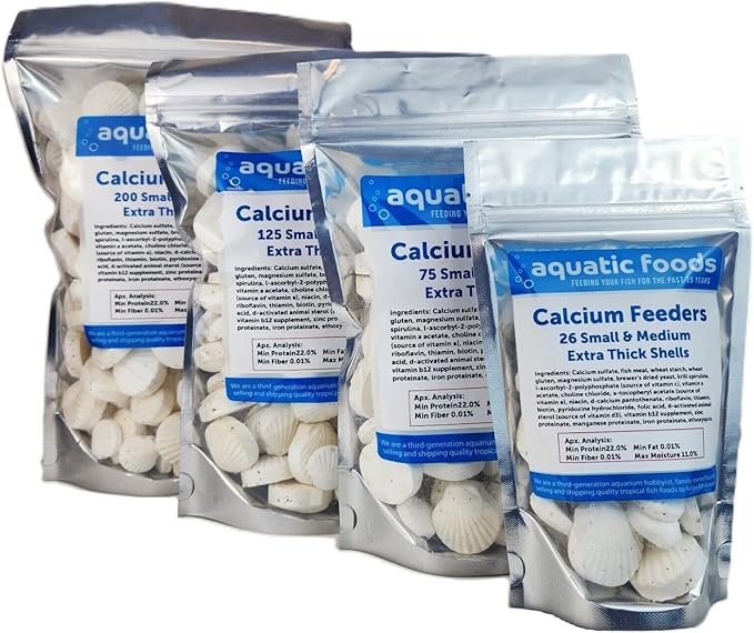 Aquatic Foods Inc. Calcium Feeder Small & Medium Shells. Extra Thick Shells for Shrimp, Snails, Crabs, Crayfish, Hermit Crabs and All Tropical Fish…200 Count Bag