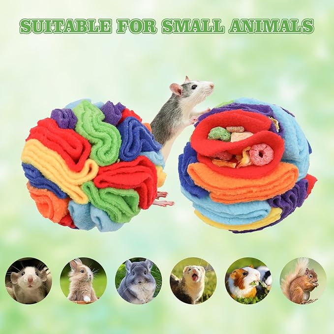 Rat Foraging Toys, Multicolor Fleece Ball Toy with Wrinkles to Hide Treats Inside, Treat Dispensing Toys, Enrichment Toys for Rat, Bunny, Chinchilla, Ferret, and Other Small Animals