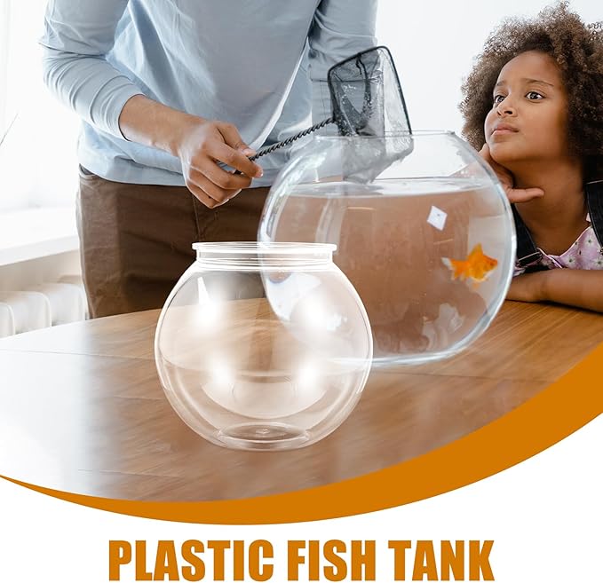 Plastic Fish Bowl, Aquarium Fish Tank Round Goldfish Tank Betta Fish Bowl Plant Holder Impact-Resistant Plastic for Betta Fish Aquarium, Home décor and Party Drinks (7" x 6.7" x 4")