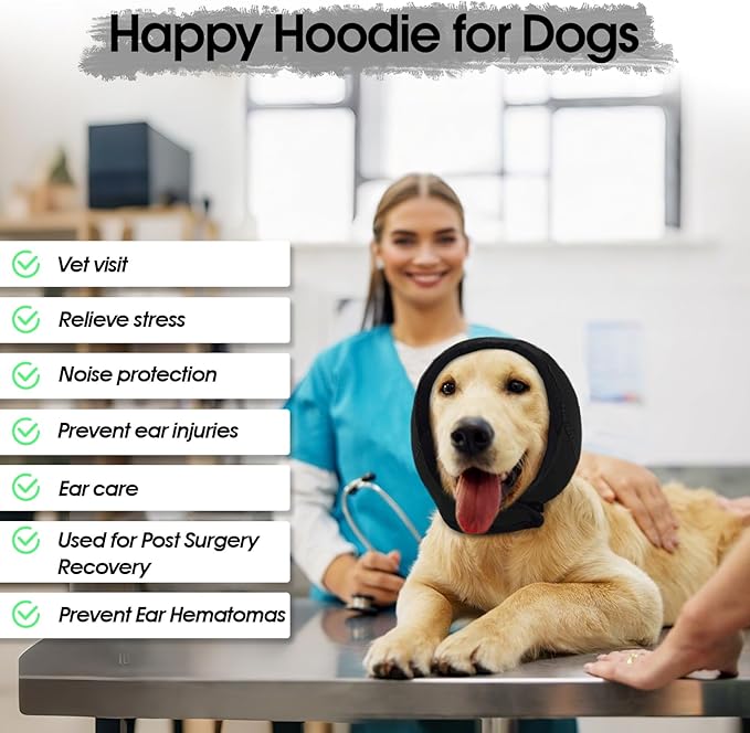 Dog Calming Hoodie, Dog Ear Muffs Noise Protection & Anxiety Relief, No Shake Ear Wraps for Dogs Quiet Ears Cover Headband for Fireworks Grooming Swimming Bathing Force Drying
