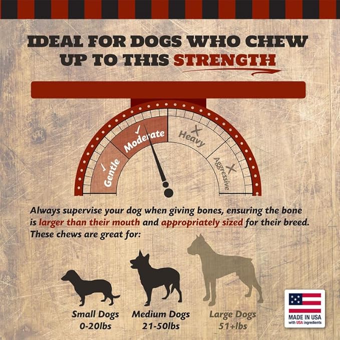 2" Beef Marrow Dog Bones for Aggressive Chewers, Medium Breed Dog Treat, Natural, Tough, Chew Toy, Made in The USA, 12 Count