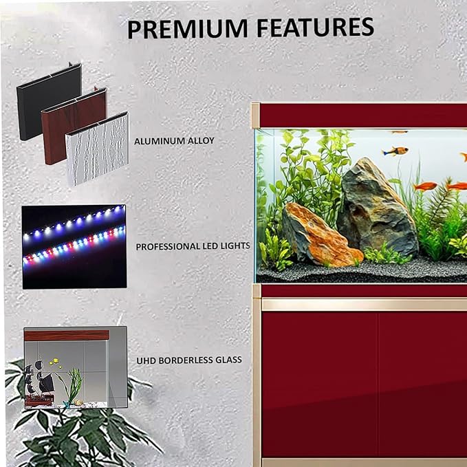 100-Gallon Aquarium Tempered and Ultra-Clear Glass (Full Setup) in Red with Gold Trims