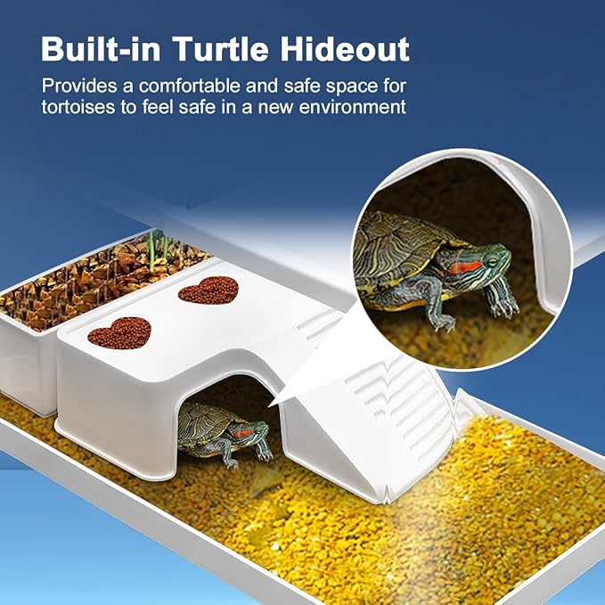 Turtle Tank, Turtle Aquarium with Basking Platform and Bottom Drainage, for Turtles, Crayfish, Crabs, Amphibians, Reptiles