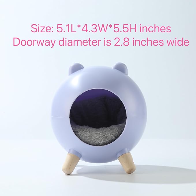 TUTU&LELE Hamster Hideout, Tiny House Hideout and Habitat, Space Elf Hiding Nest, Durable Hamster Bed with Round Thick Plush Pads, for Mice, Gerbils,Hamsters to Play, Sleep and Rest (Purple)