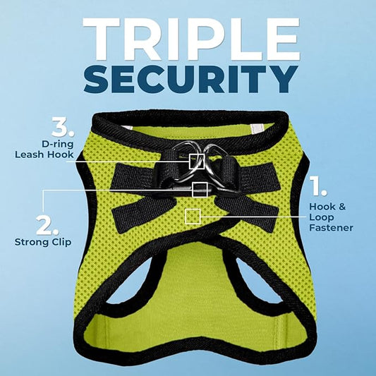 Voyager Step-in Air All Weather Mesh Harness and Reflective Dog 5 ft Leash Combo with Neoprene Handle, for Small, Medium and Large Breed Puppies by Best Pet Supplies - Lime/Black Trim, Large