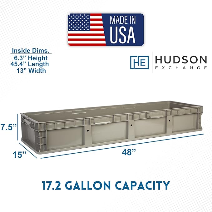 Hudson Exchange 48 x 15 x 7.5" (21 Pack) Straight Wall Handled Storage Container Tote, Gray/Brown