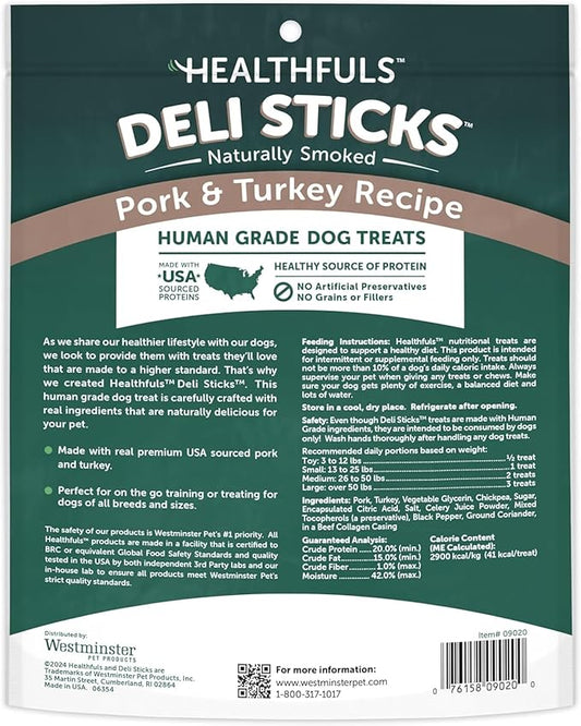 Deli Sticks Pork and Turkey Human-Grade Gluten-Free Soft and Chewy Dog Treats, 10 Count Bag