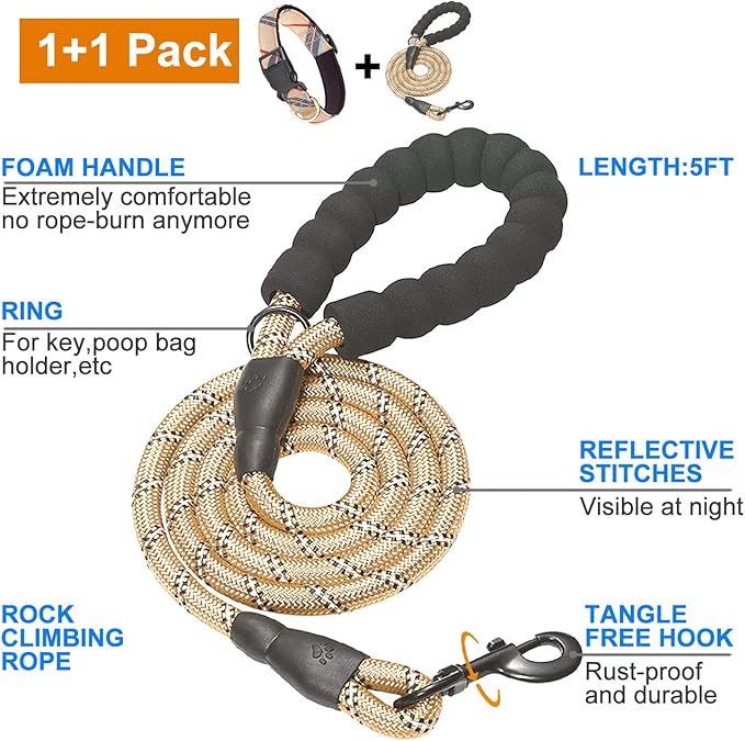 Nylon Dog Collar Soft Neoprene Padded Adjustable Dog Collars for Small Medium Large Dogs (M Neck 15.5"-18.5", Beige)