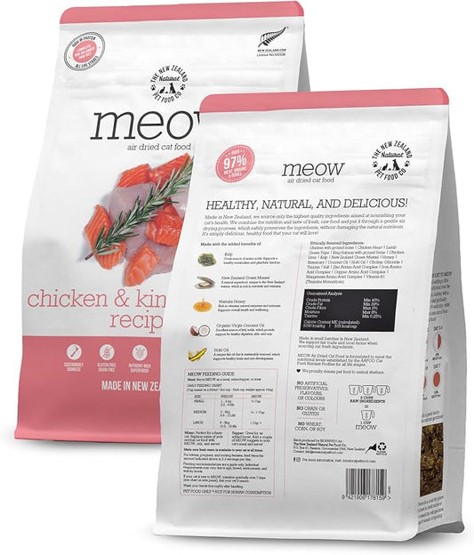 The New Zealand Natural Pet Food Co Meow Air Dried Cat Food - Chicken & King Salmon Recipe, Dry Cat Food, High Protein Meals, Treats & Toppers,26.5 oz