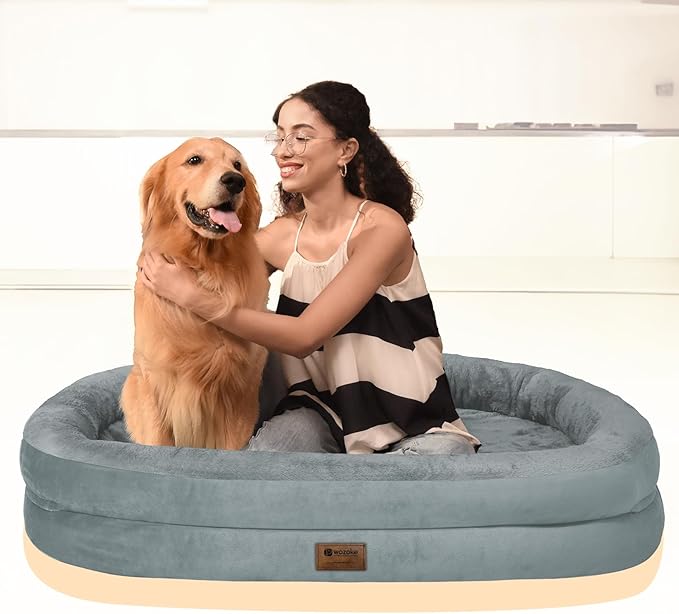Orthopedic Waterproof Large Dog Bed: Memory Foam Washable Dog Bed with Bolsters - Removable Orthopedic Cover for Medium L XL Large Sized Pet - Non-Slip Bottom - Grey