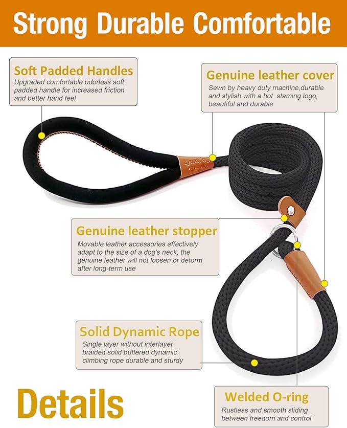 lynxking Dog Leash Slip Lead 5 6 8 FT Dog Training Leash Strong Heavy Duty Rope No Pull Training Lead Leashes for Dogs