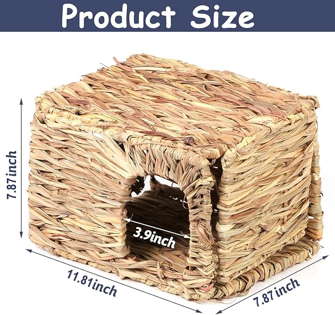 Hamiledyi 2 Pcs Grass House for Rabbit Natural Hand Woven Seagrass Play Hay Bed Foldable Woven Hideaway Hut Toy for Bunny Hamster Guinea Pig Chinchilla Small Animals