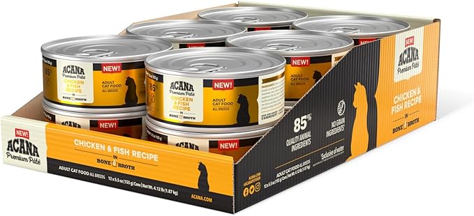 ACANA Premium Pate Wet Cat Food in Bone Broth Chicken + Fish Recipe 5.5oz Cans (12 count)