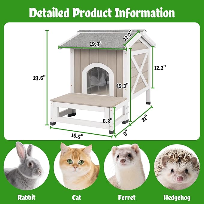 Outdoor Cat House Weatherproof Cats Shelter for Feral Kitten Pet Houses for 1-2 Small Animlas 2 Story Wooden Houses for Indoor Outdoor Cats with Escape Doors (30" L Small Cat House)