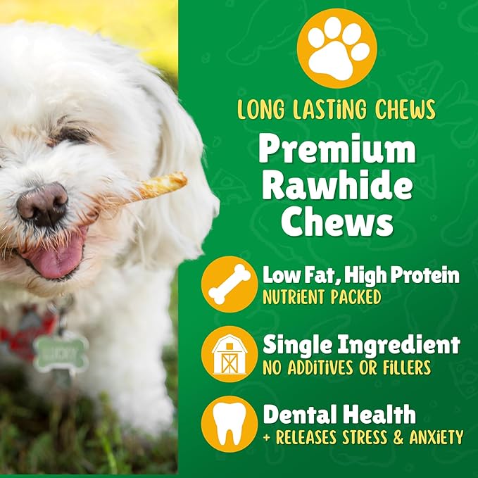 Natural Rawhide Twist Sticks Dog Treats – 200ct. Premium Rawhide Chew Sticks – Long Lasting Chews for Small Dogs and Puppy Treats Made with Natural Beef Hide