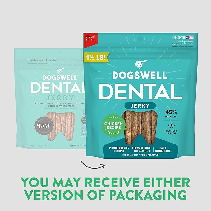 DOGSWELL Dental Jerky Dog Treats, Chicken, 24 oz. Bag
