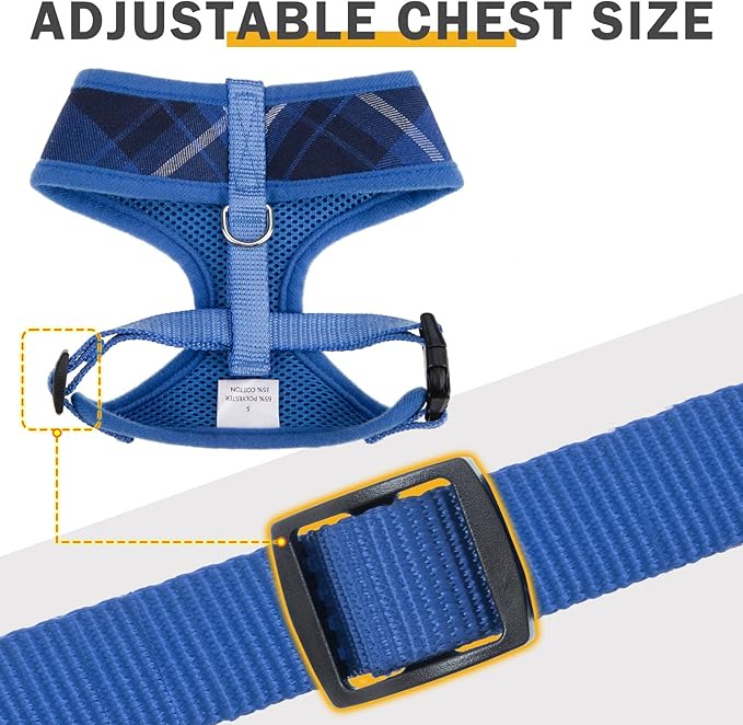 SCENEREAL Puppy Dog Harness with Leash Set for Small Medium Sized Dogs, Soft Mesh Step in Pet Harnesses and Leash, No Chock Plaid Adjustible No Pull Vest for Dogs Cats, Chihuahua,Bulldog (Blue S)