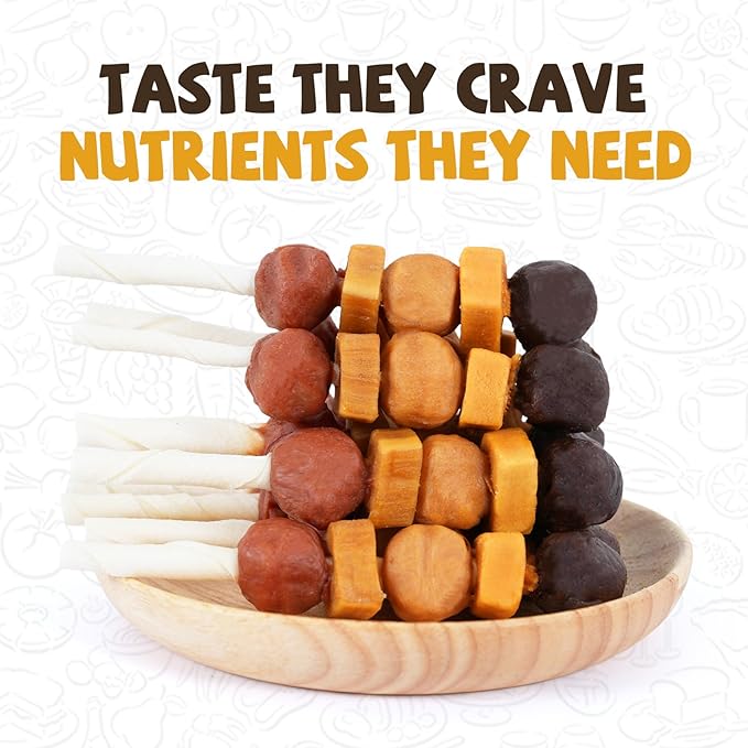 Dog Treats, Kabobs Chews Made with Sweet Potato, Turkey, Chicken & Duck, Rawhide Sticks for Dogs, Long-Lasting, High Protein Dog Treat for Small Medium Large Dogs, 12 Count