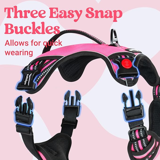 rabbitgoo Dog Harness Small Sized Dog, No Pull Pet Harness with Soft Padded Handle, Adjustable Reflective Vest with 3 Buckles, Easy Walking Harness with 2 Leash Clips, Pink, S