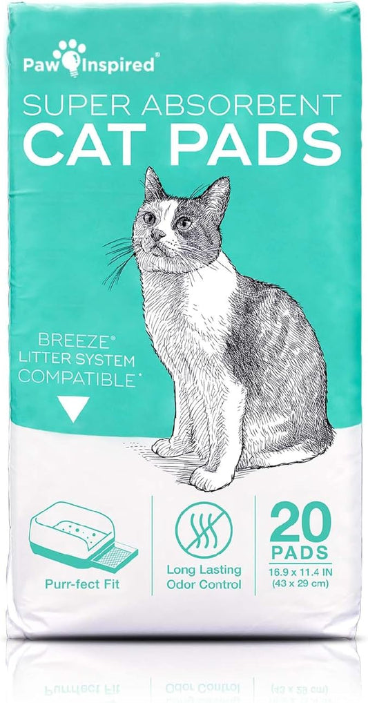 Paw Inspired Cat Pads, Generic Refills for Tidy Cats Breeze Litter Box System, Disposable Kitty Litter Liners, Super Absorbent Pee Pads, 16.9 x 11.4 Inch (Original/Unscented, 80 Count)