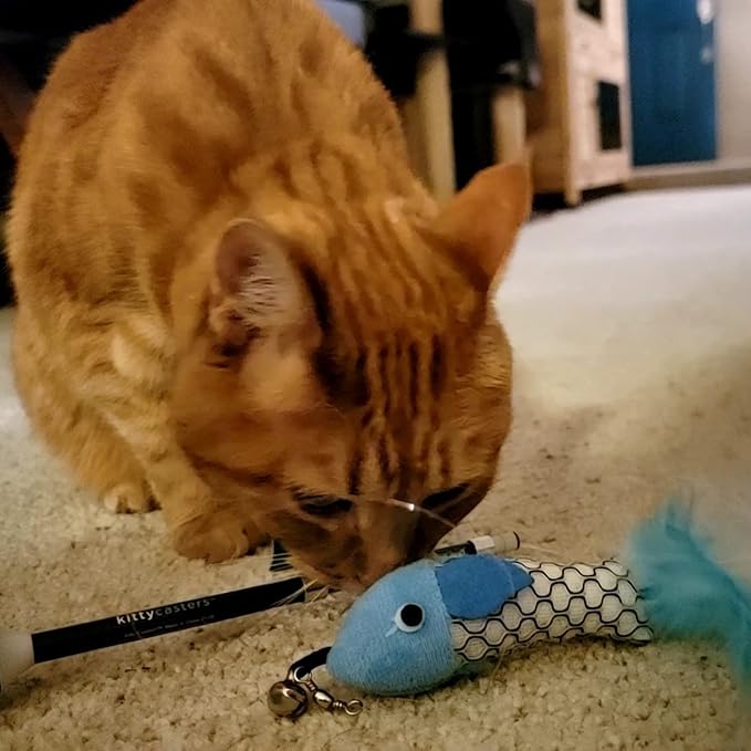 Cat Caster Fishing Pole Toy | Tangle Free & Easy to Store. Includes One Soft Toy and 2 Plastic Fish | The Ultimate Gift for Kitty Lovers, Cat Camo