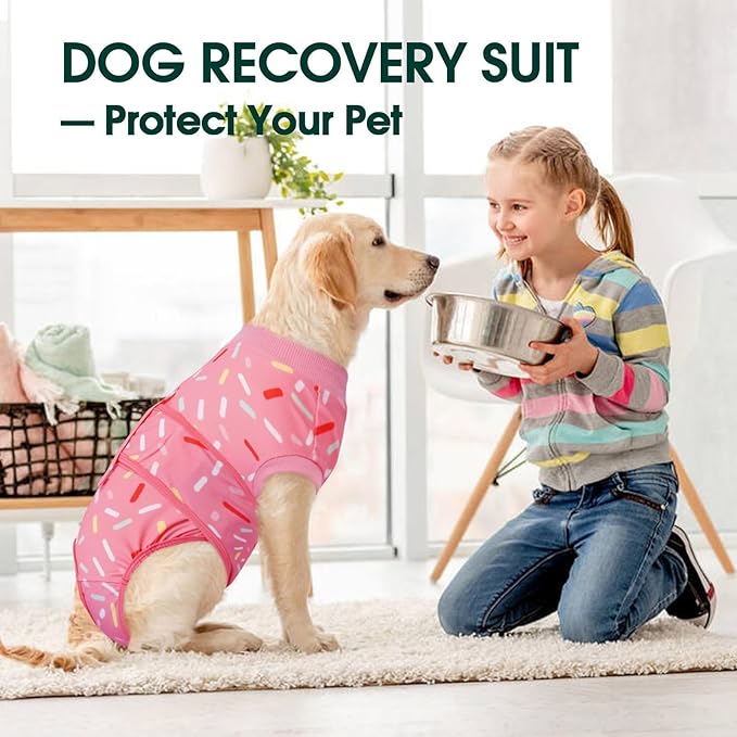 Kuoser Dog Recovery Suit Female, Dog Recovery Suit Female Doggie Onesie for Surgery, Post-Op Onesie for Female & Male Dogs, Soft Protective Wear, PinkRibbon L