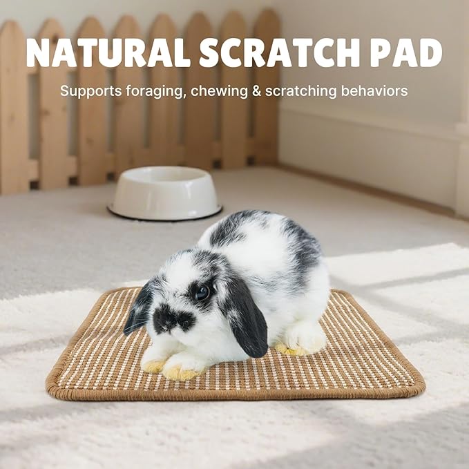 2 Pack Bunny Scratching Pad - Natural Jute-Cotton Woven Cage Mat Chew Toys Teeth Grinding & Claw Care Scratcher for Rabbits, Chinchillas, Guinea Pigs