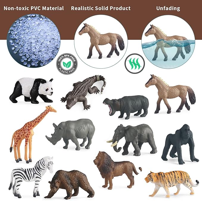 Mini Safari Animal Figures Toy - 12PCS Plastic Tiny Forest Jungle Zoo Will Animal Figurines Cake Toppers Party Favor for Kids