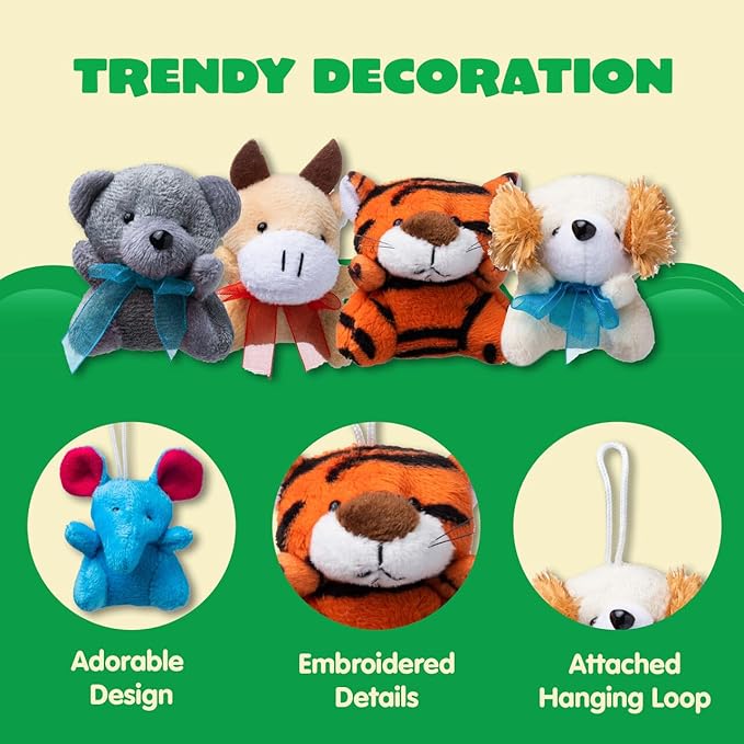 JOYIN 72 Pack Mini Animal Plush Toy Assortment (72 Units 3" Each),Bulk Stuffed Animals Party Favors for Kids, Small Animals Plush Keychain Decoration, Carnival Prizes, Halloween Party Favors