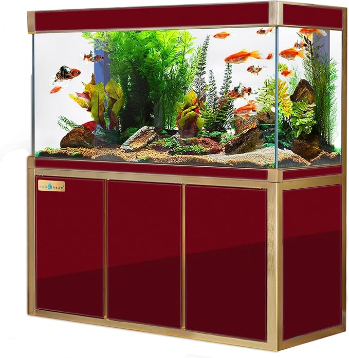135 Gallon Aquarium Tempered and Ultra-Clear Glass (Full Setup) in Red with Gold Trims