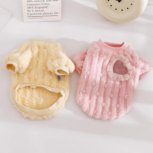 Cute Cat Sweaters Warm Cotton Plush Dog Apparel & Accessories Pink Kitten Turtleneck Sweaters for Indoor Cats and Small Dogs with Pet Laundry Bag (S (3.3-6.6lbs))