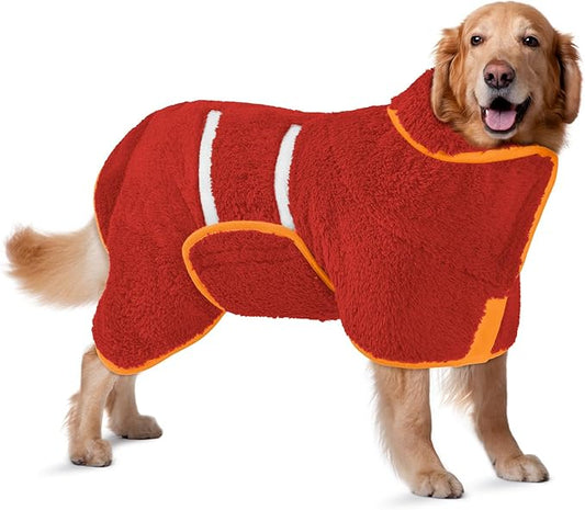 Bienbee Dog Bathrobe, Quick Drying Super Absorbent Dog Robes for After Bath, Warm Keeping Dogs Towel, Dogs Bath Supplies, Bright Red XL