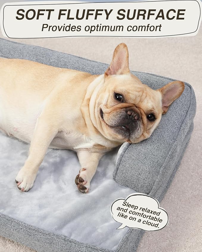 KSIIA Washable Dog Bed for Small Dogs U-Shaped Bolster Pet Couch with Removable Waterproof Cover, Non-Slip Bottom and Egg-Crate Orthopedic Foam Pet Bed, 29 x 18 Inch, Gray