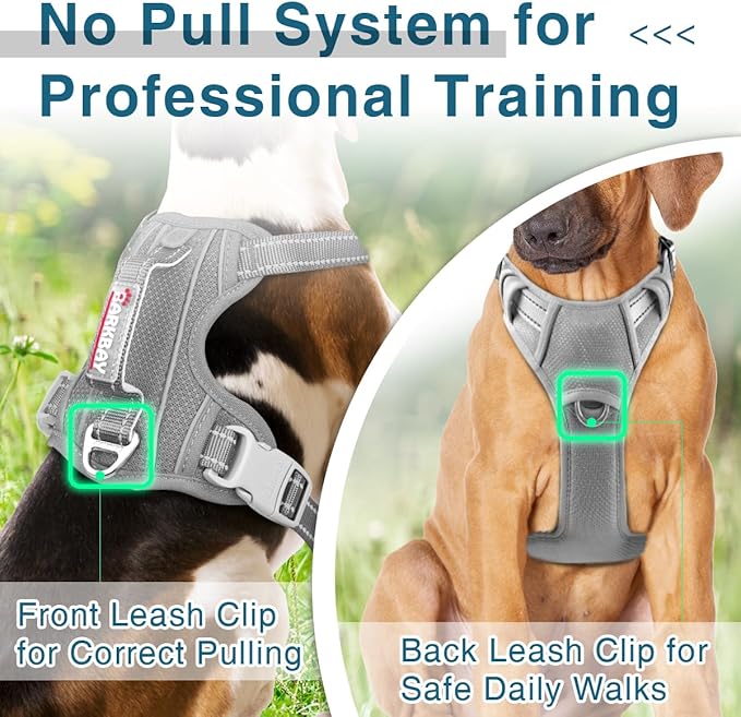 BARKBAY Dog Harness No Pull with ID Tag Pocket - Heavy Duty, Reflective, Easy Control for Large Dogs(Grey,S)