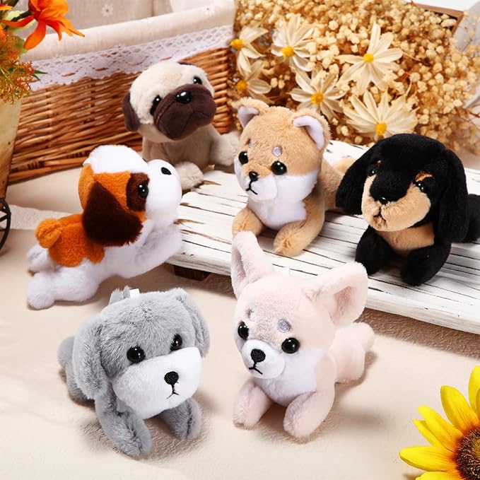 HyDren 6 Pcs Mini Puppy Stuffed Animals Small Dog Plush Bulk Puppies Realistic Cute Dog Toys Soft Plush Adopt a Pet Stuffed Animal Puppy Party Favor for Animal Birthday Party Gifts(Cute Style)