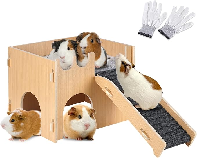 Large Guinea Pig Hideout Castle, Guinea Pig House with Ramp and Mat, Toys for Cage, Small Animal House hub Bed for Chinchilla Ferrets Hamster Hedgehog Rabbit Bunny