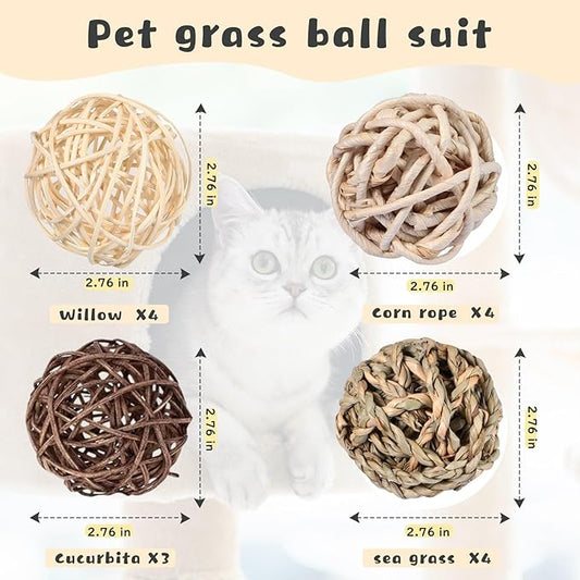 Skylety 15 Pieces Small Animal Chew Balls Rabbits Bunny Treat Chew Toys Guinea Pigs Chinchilla Balls Rolling Activity Play Grass Toys for Pet Teeth Grinding Gnawing Biting (Classic Style,2.76")
