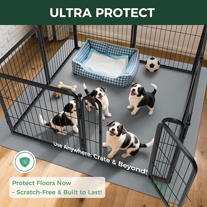 FXW Homeplus Unleashed Indoor Dog Playpen - Stress-Free and Safe Play, Heavy Duty 24 Inch 8 Panels with Floor Protector Mat for Puppy and Small Dogs, Black│Patented