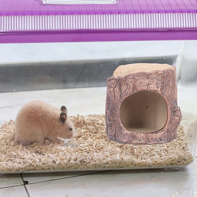 Yardwe Ceramic Hamster Nest - Stylish Forest Design Pet Hideout for Hamsters Rats and Gerbils, 4.52 X 4.52 X 4.33 Inch