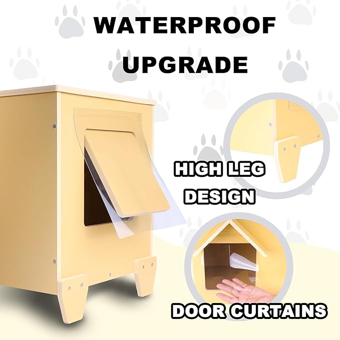 Outdoor Cat Houses Feral Cat Shelter Wooden Stray Cat Condo Outside Sturdy Waterproof and Insulated with Escape Door (one cat upgrate)