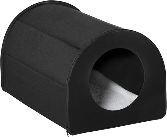 PawHut Dome Heated Cat House Portable and Waterproof Pet Shelter for Kitty in Winter, Black