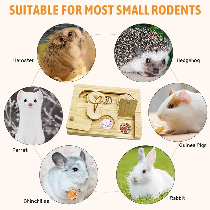 Hamiledyi Guinea Pig Foraging Toys Interactive Wooden Rabbit Toys Sniff n' Snack Rabbit Treats Bunny Toys Interactive Hide Treats Puzzle Snuffle Game for Rabbit Chinchilla Bunny Rats and Gerbils