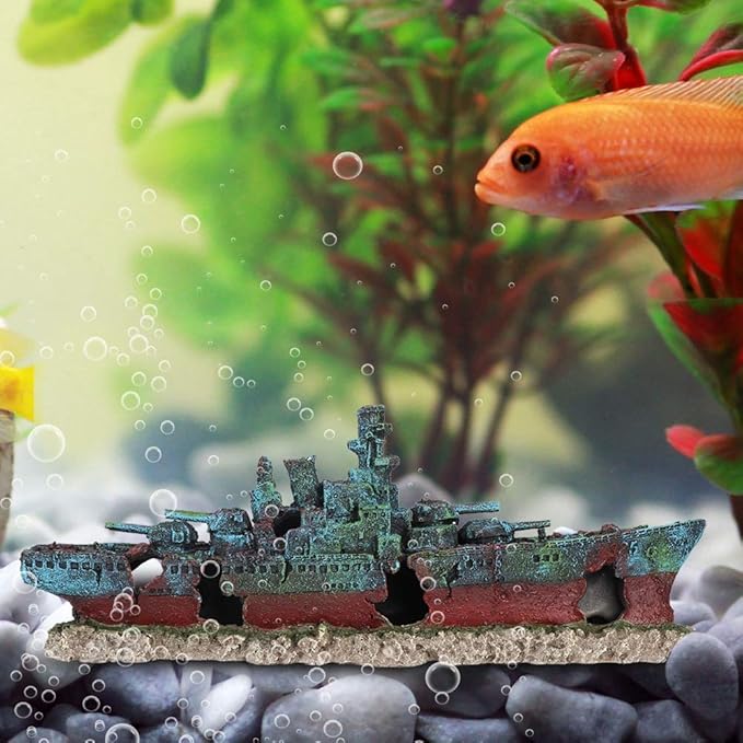Fish Tank Wreck Boat Decoration, Shipwreck Ship Aquarium Decor, Fish Tank Decorations, Resin Wreck Boat Sunk Battleship War Ship Fish Tank Aquarium Ornament Cave Decoration