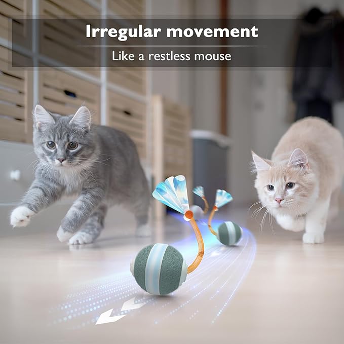 Interactive Cat Toys Ball for Indoor Cats,[2025 Newly Upgraded] Agile Moving Cat Ball with Elastic Mesh Tail,Automatic Kitten Toys for Bored Indoor Adult Cats,Motion Activated (Dark Green)