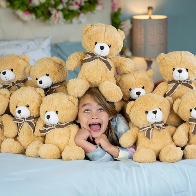 Tezituor Bulk Teddy Bears for Baby Shower, 10Pcs Teddy Bear Stuffed Animal Bulk, 12" Stuffed Bear Plush Toy for Wedding Birthday Christmas Party Decorations