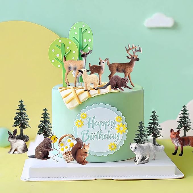 20PCS Plastic Forest Animals Figures, Realistic Woodland Creatures Figurines Miniature Toys Animal Tree Kit Wild Animal Toys Gift for Kids Toddlers, Party Favors Cake Topper Diorama Supplies