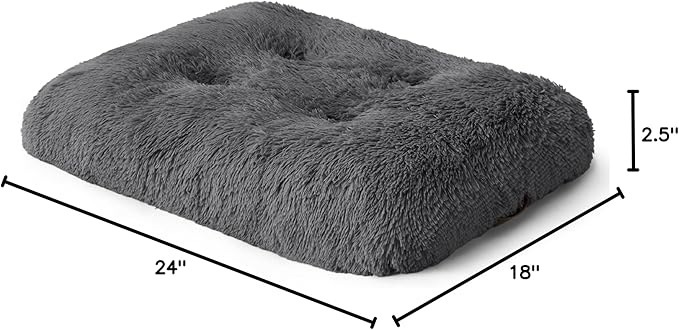 Bedsure Washable Small Dog Bed for Crate, Plush Calming Dog Crate Mat, Fluffy Pet Bed for Small Dogs, Plush Soft Comfort Sleeping Mat for Puppy, Anti-Slip Pet Kennel Pad, 24" x 18", Dark Grey