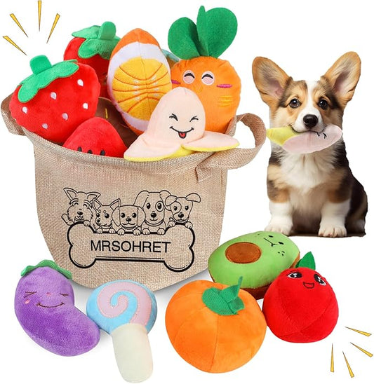 Squeaky Dog Toys, 15Pcs Small Plush Puppy Toy, Dog Toys to Keep Them Busy, Interactive Squeak Stuffed Toys for Small Medium Dogs with Basket, Reduce Boredom and Teeth Cleaning