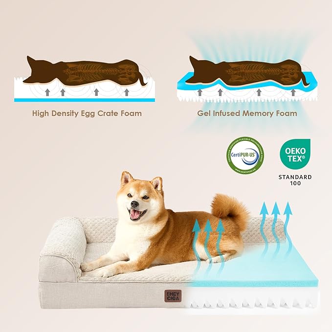 EHEYCIGA Memory Foam Dog Bed XLarge Sized Dogs, Extra Large Dog Bed Orthopedic with Washable Removable Cover, Waterproof XL Pet Bed Couch, 44x33x6 Inches, Beige