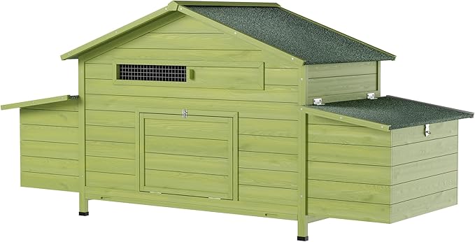 11.12 ft² Large Wooden Chicken Coop with 2 Nesting Boxes & Perch – Outdoor Hen House for 3–4 Chickens, Waterproof Poultry Cage with Free-Range Doors & Predator-Proof Locks Green